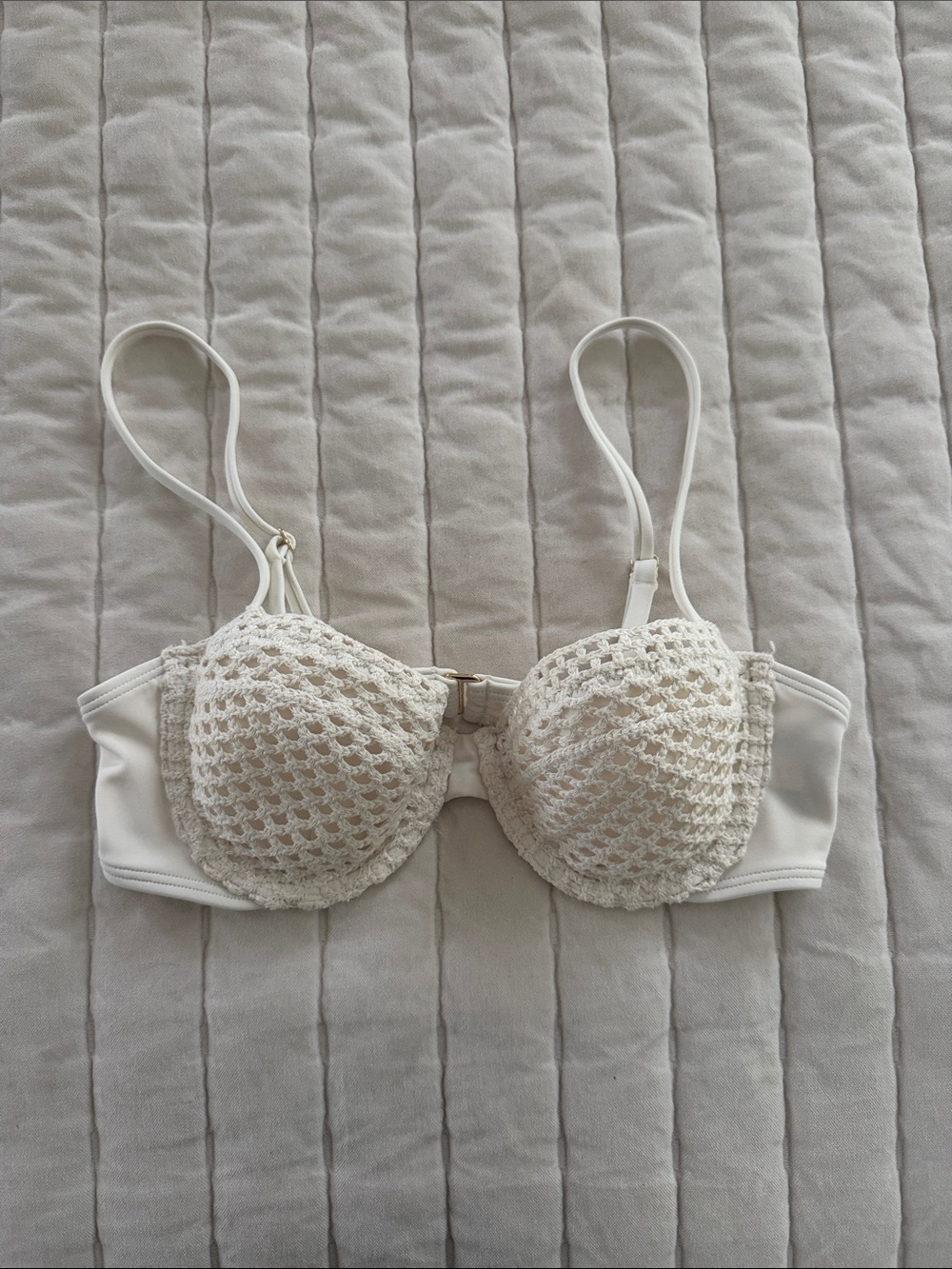 Crochet Overlay White Bra with Underwire Support